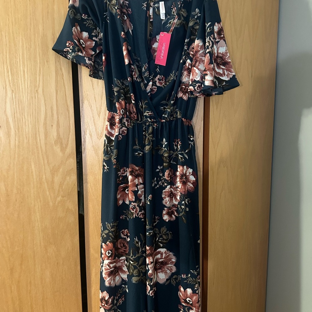 Knox Rose Pink and Orange Flutter Sleeve Maxi Dress